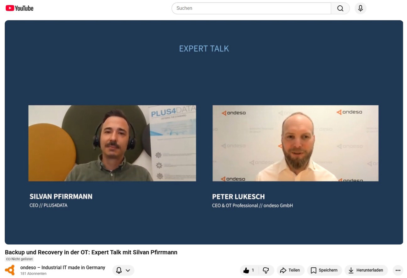 Expert Talk zu Backup und Recovery in der OT mit Silvan Pfirrmann, CEO PLUS4DATA, und Peter Lukesch, CEO ONDESO