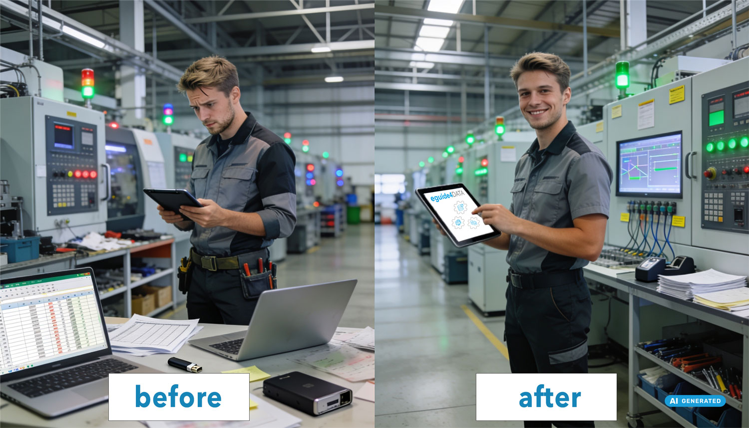 Digitale Arbeitsanweisungen und Produktionsdatenverwaltung mit eguide4DATA von PLUS4DATA in einer industriellen Fertigungsumgebung